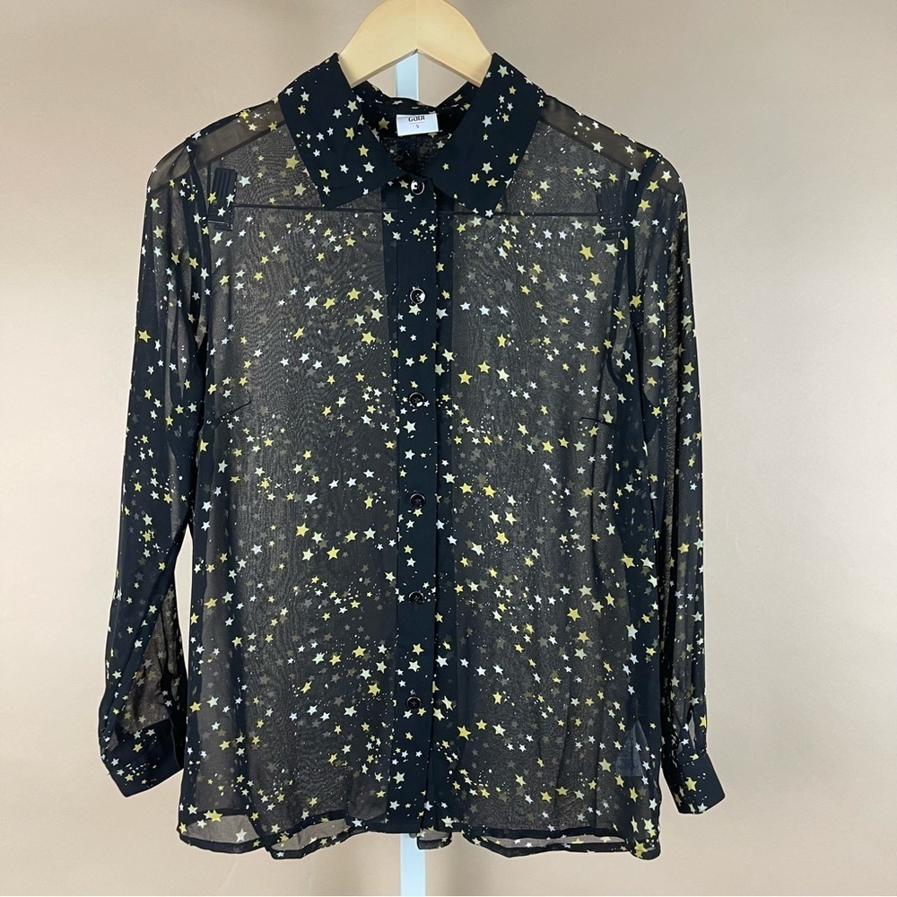 Cabi Womens Small Top Blouse Button-Up Shirt Galaxy Star Sheer Boho Whimsical